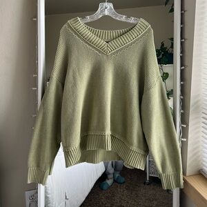 American Eagle Outfitters Olive Green V-Neck Knit Sweater